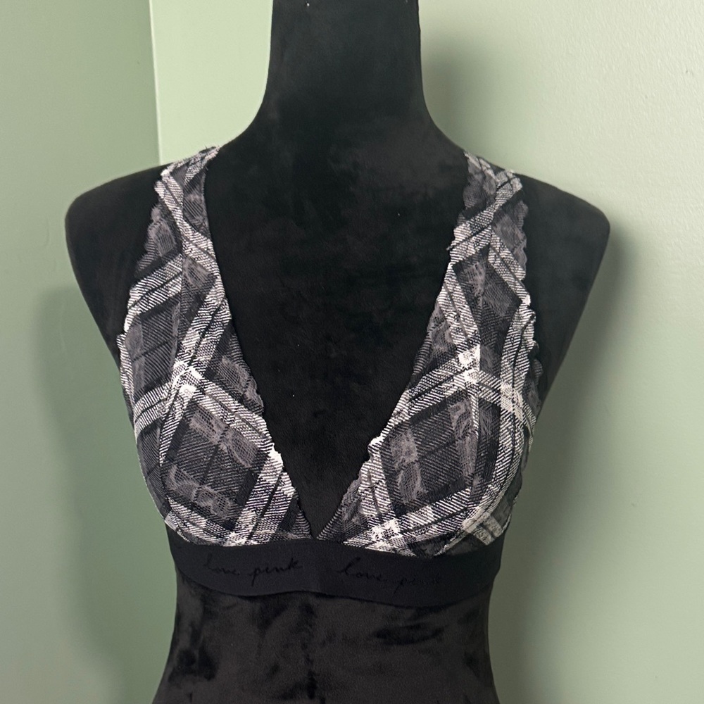 Pink Victoria’s Secret, black & gray crisscross bralette medium